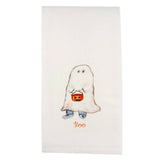 white handtowel with boy ghost with candy bowl and "boo" written in orange