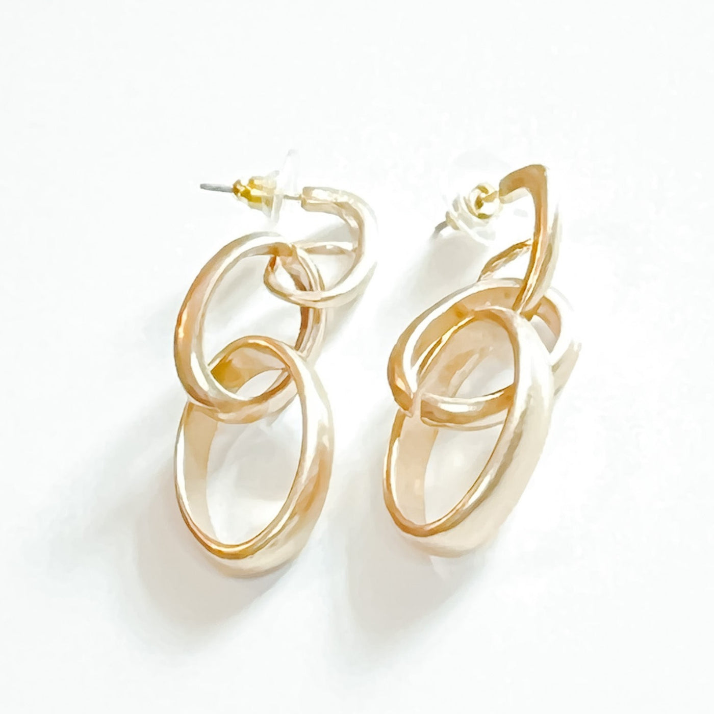 linked gold dangle hoop earrings