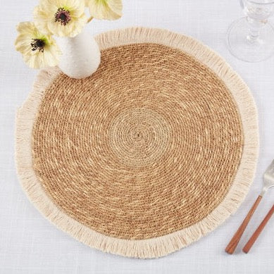 round fringe border seagrass placemat